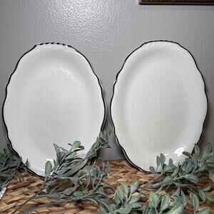 Vintage Homer Laughlin Best China USA Scalloped Platters Pair Black Trim 11.5”
